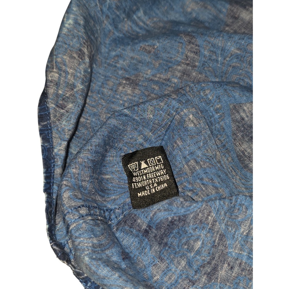 Rock & Roll Cowboy Western Paisley Pearl Snap Shirt Mens L Blue Long Sleeve - Picture 7 of 12